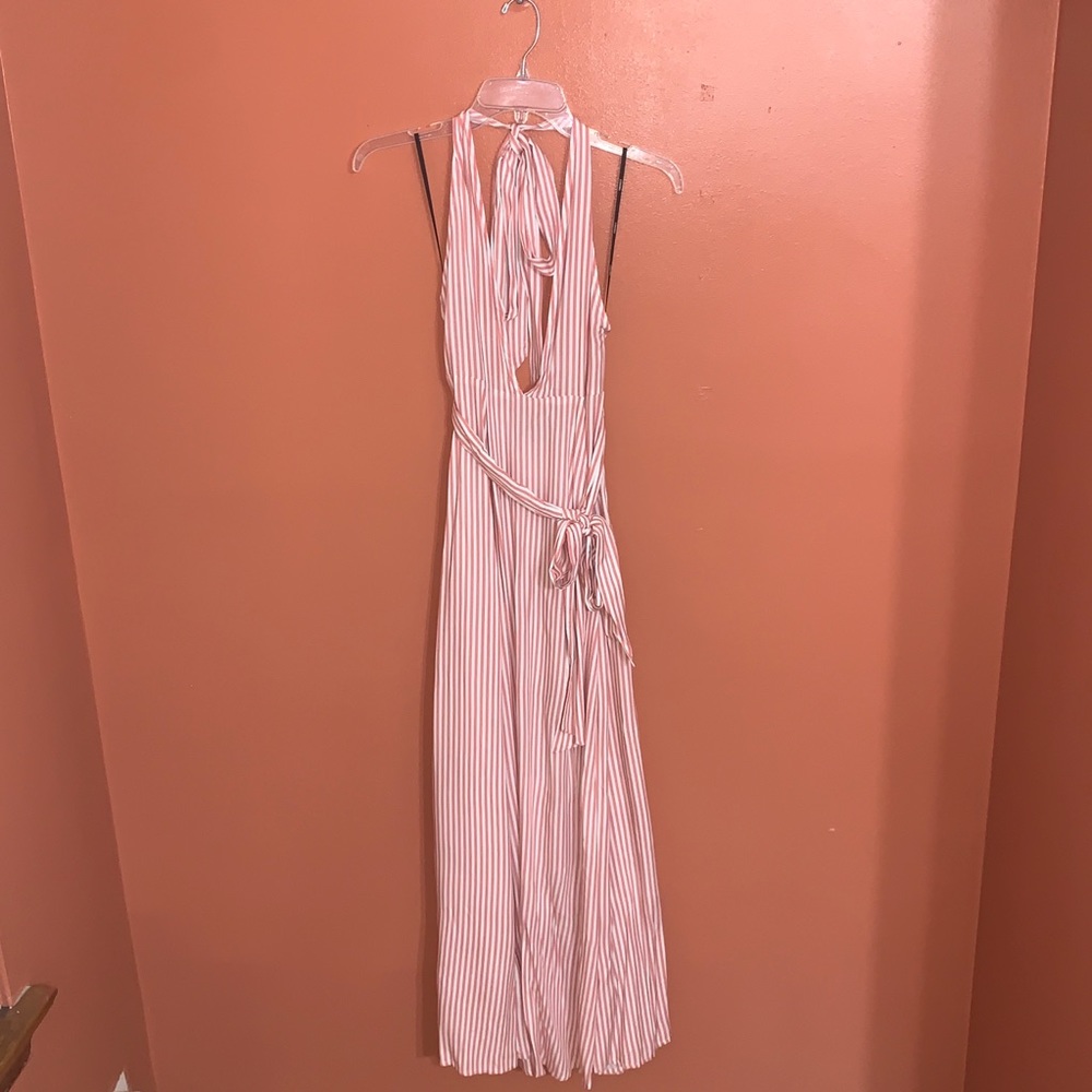 White & pink stripe maxi dress